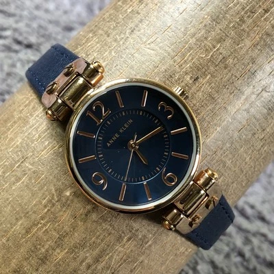 Anne Klein Women 10/9442 Dress Blue Leather Band Quartz Analog 25mm Watch 7 1/4" - Image 1 of 4