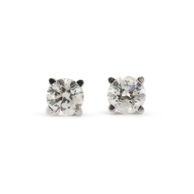 14K White Gold 4 Prong Screw Back 1.08 CT Round Diamond Stud Earrings - Image 1 of 4