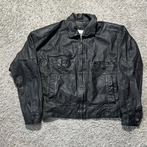 Vintage 1980s Wilsons Leather Jacket 36 Cropped Fit Black Womens Biker Full Zip - Picture 1 of 11