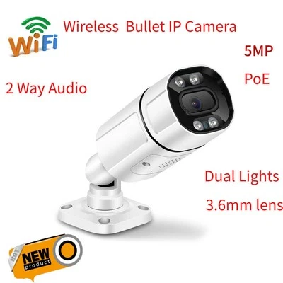 5MP Wireless Wifi Bullet IP Camera IR Dual Lights Outdoor 2 Way Audio H.265 IP66 - Bild 1 von 4