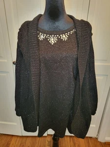 Schwarz/Silber Metallic Lagenlook Pullover Strass 2x Glam Whimsygoth y2k - Bild 1 von 7
