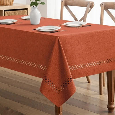 Polyester Tablecloth with Decorative Cutouts Waterproof Stain Resistant & Shrink - Image 1 of 4