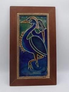 Gerahmte Fliesenkunst 2 Reiher blau und grün David Tomllinson - Bild 1 von 3