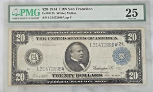 1914 $20 FRN San Francisco PMG VF-25 – Fr#1011b White/Mellon – Looks Better!! - Picture 1 of 2
