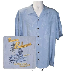Tommy Bahama Silk Camp Shirt Mens XL Blue Embroidered Back Aloha From Paradise - Picture 1 of 17
