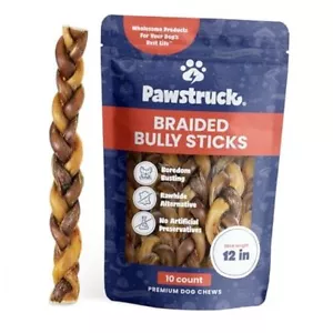 Natural 12” Braided Bully Sticks for Dogs - Tough 10 Count (Pack of 1) 12" - Picture 1 of 7