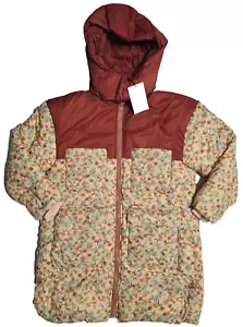 Zara Puffy Floral Print Coat Mid Length Hooded Girls Size 13-14 - Picture 1 of 20