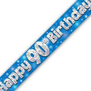 90Th Birthday Blue Birthday Party Foil Banner Pennant Age 90 - Picture 1 of 12