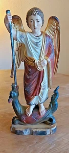 Antike Skulptur des Engel Michael Romanisch Holz geschnitzte Figur - Bild 1 von 3