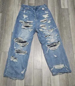 Balenciaga AW1 Jeans Mens S Ripped Unifit Destroyed Blue Y2K Baggy Hip Hop Baggy - Picture 1 of 23