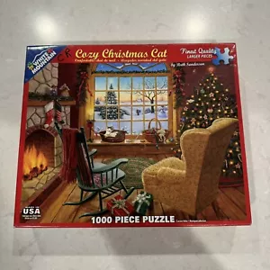 White Mountain Puzzles By Ruth Sanderson Cozy Christmas Cat #1066 1000 Pieces - Picture 1 of 2