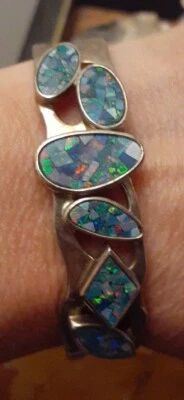 Brazalete Whitney Kelly ópalo piedras preciosas plata esterlina tamaño pequeño firmado 925 Foto 1 de 4