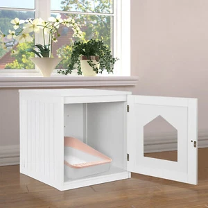 Enclosed Cat Litter Box Furniture House with Enclosure Table Hidden House - Picture 1 of 24