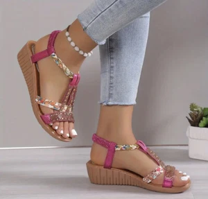 New Women's Boho Wedge Sandals - Picture 1 of 7