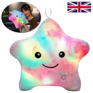 ​UK LED Luminous Light Up Smile Star Throw Pillow Glow Plush Waist Cushion New - Picture 1 of 7