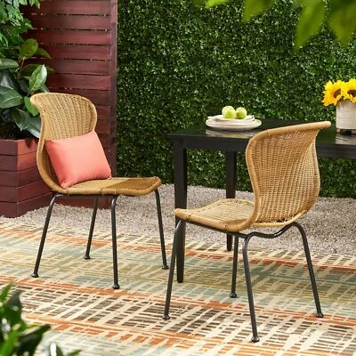 Akim Outdoor Boho Wicker Dining Chair (Set of 2) - Image 1 of 4
