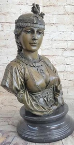 Native American Bust of Woman Pocahontas Bronze Statue Sculpture Figure 19" x 11 - Picture 1 of 10