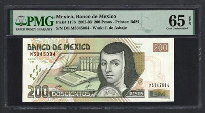 Mexico 200 Pesos 2002 P119b Uncirculated Grade 65 - Image 1 of 2
