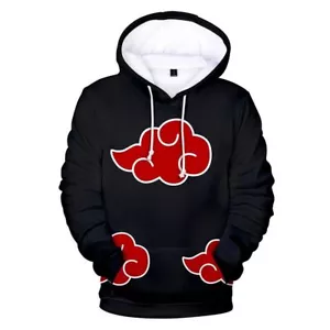 Anime Naruto Akatsuki Cloud Hoodie Sweatshirt Pull-Over Sweater Shirt w/Hood BLK - Picture 1 of 4