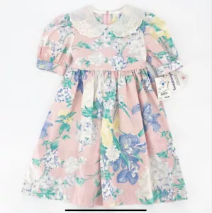Vintage Girls Kids Cottagecore Prairie Dress 4 Floral NWT Dead Stock Hartstrings - Picture 1 of 6