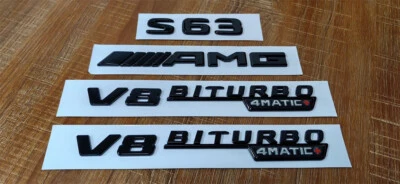 Negro S63 AMG V8 BITURBO 4MATIC+ Insignias de guardabarros de maletero emblemas para Mercedes Benz/ Foto 1 de 4