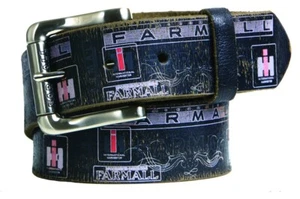 Cinturón Farmall IH negro vintage de cuero genuino desgastado - Imagen 1 de 1