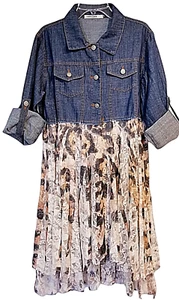 Origami Jacket Womens L/XL Denim 3/4 Sleeve Lace Leopard Roll Up Bohemian New - Picture 1 of 11