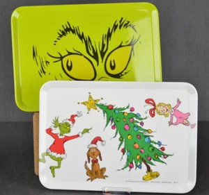 Set of 2 Dr Seuss Melamine Tray The Grinch Stole Christmas Holiday 13.5" x 10" - Picture 1 of 8