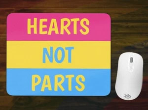HEARTS NOT PARTS Pansexual Pride Mousepad 9x7" LGBTQIA Love Gender Equality Flag - Picture 1 of 1