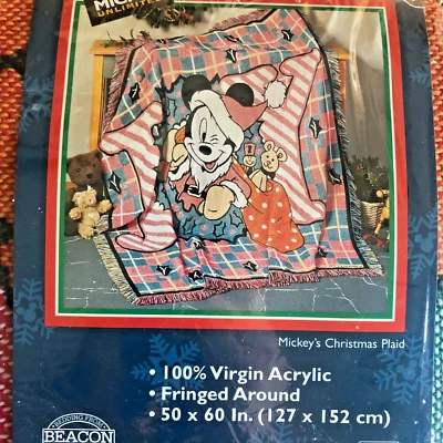 Mickey's Christmas Blanket Plaid Woven Jacquard Throw 50" x 60" New In Package - Image 1 of 4