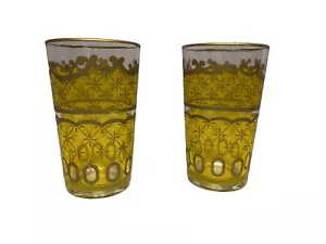 Vtg Moroccan Style Tea Glasses Yellow and Gold Set of 2 Persian Turkish Cordial - Picture 1 of 11