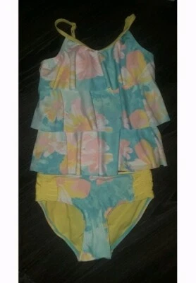 Tankini Girls Justice floral com babados em camadas tamanho 7 novo em folha  - Imagem 1 de 2