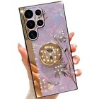 Samsung Galaxy S24 Ultra 5G Case Ring Holder Floral TPU Bumper Shockproof Cover