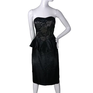 Vestido de fiesta vintage salvaje talla 9/10 negro y metálico sin tirantes corte peplum - Imagen 1 de 18