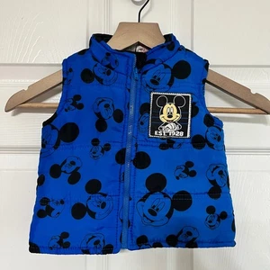 Disney Mickey Mouse Vest Blue Puffer Sleeveless Jacket Toddler Size 18M - Picture 1 of 5