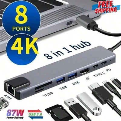 8-in-1 USB C Docking Station Hub  4K HDMI SD/TF Reader PD, RJ45 Ethernet Adapter - Image 1 of 4