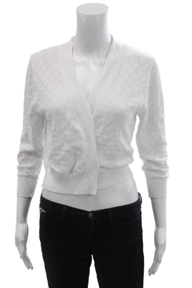 Suéter cárdigan recortado frente abierto tejido Cielo para mujer blanco liso talla S Foto 1 de 4