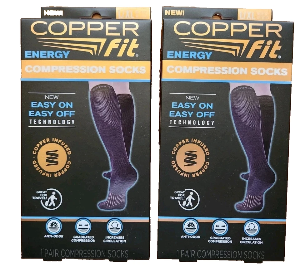 Copper Fit Energy Knee High Compression Socks Size L/XL - Black (CF2CPSK1BLLXL)