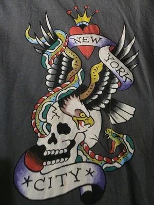 Camiseta De Colección Ed Hardy X Christian Audigier Nueva York Calavera Águila Y2K XL Top Para Mujer  Foto 1 de 4