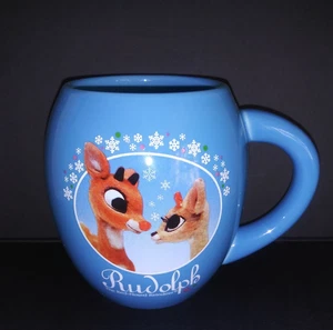 Rudolph the Red Nosed Reindeer Blue Oval Coffee Mug Hot Chocolate Teacup - Picture 1 of 8