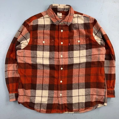Levis Workwear Plaid Flannel Button Down Shirt Large Clay Red Beige Relaxed - Image 1 of 4