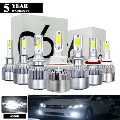 2*  H7/H4/H3/H1/H11/9005/9006/9004 LED C9 Car Headlights Kits  Bulbs 6000K US - Image 1 of 4