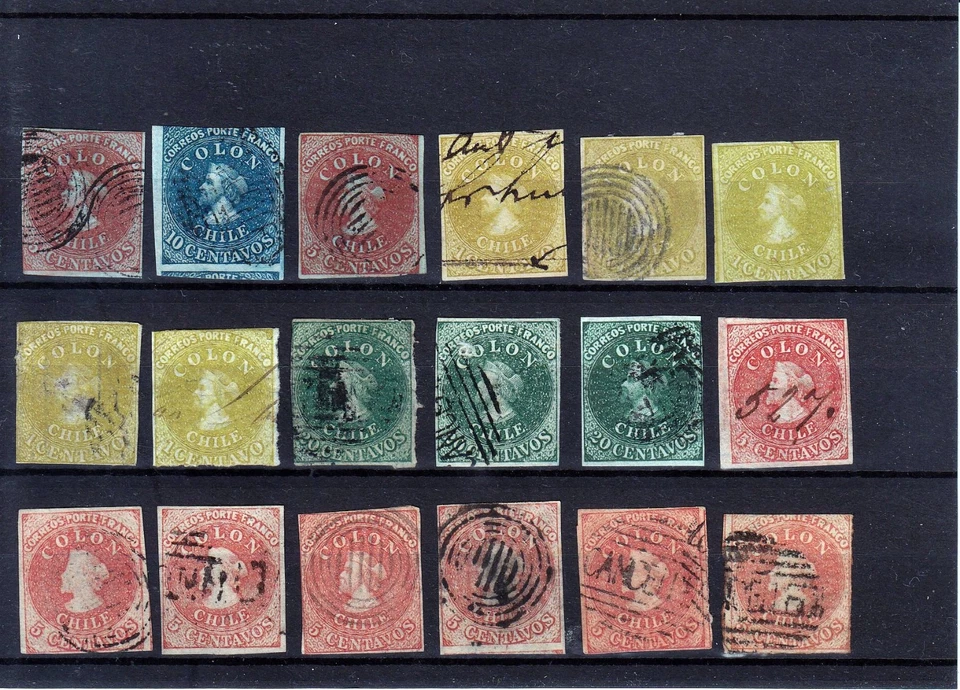 CHILE  1853 / 1861  18 STAMPS   COLOR  SHADES! - Image 1 of 1