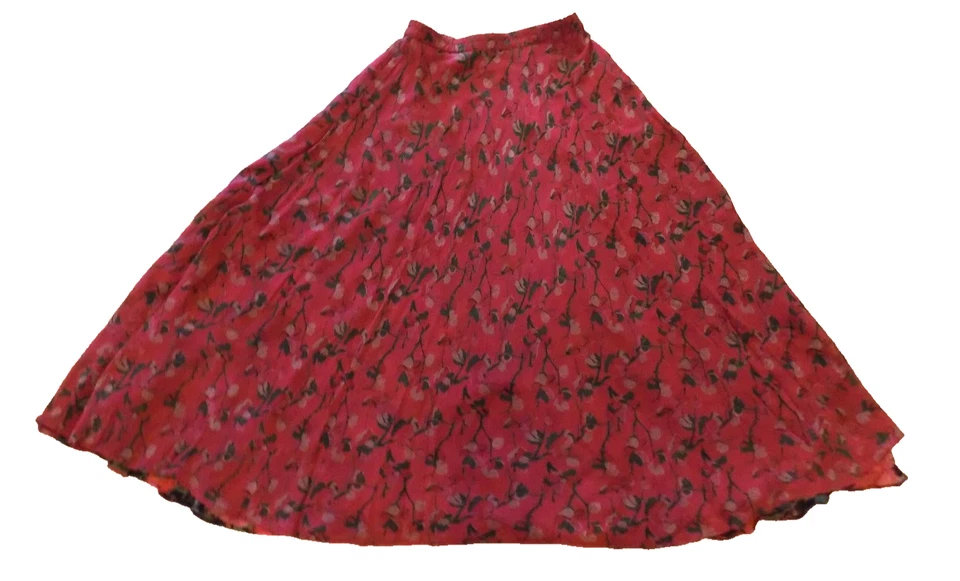 vintage 90s M L SARAH ARIZONA Reversible Red Green floral Maxi SKIRT Prairie - Image 1 of 4