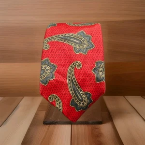 MEETING STREET 100 % Seide Paisley Handarbeit Krawatte (rot, gold, grau) Vater - Bild 1 von 5
