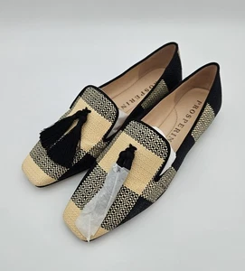 Neue Prosperine schwarz karierte Raffia Halbschuhe, Seidenquasten, EU 39,5, US 9, Italien - Bild 1 von 9