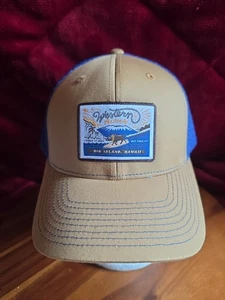 Western Aloha Surfing Boar Patch Brown Khaki Blue Mesh Snapback Hat Trucker - Picture 1 of 6