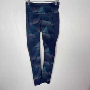 Leggings allenamento Athleta XSmall XS blu geo stampati rete stealth cinetica 7/8 - Foto 1 di 14