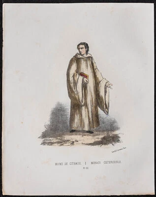 1862 - Mönch Zisterzienser Von Cîteaux - Kostüm Religiös Farbig - Lithografie - Bild 1 von 3