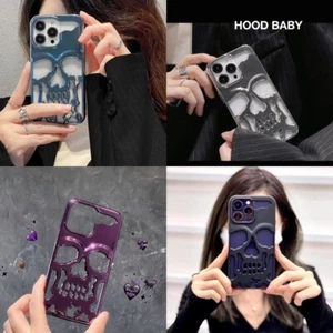 iPhone 16 Pro Max 15 14 13 12 11 Halloween Electroplated Skull Hollow Out Case - Picture 1 of 28